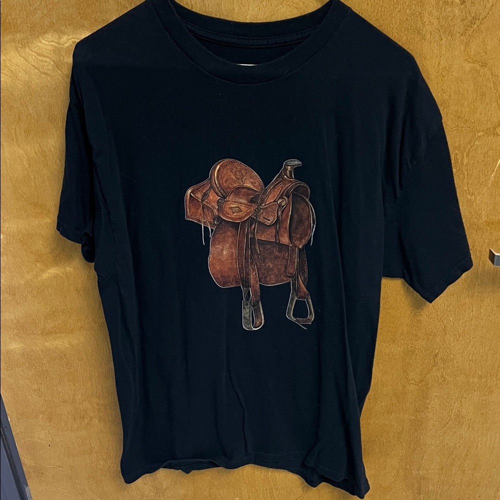 Black T-Shirt with Saddle Graphic